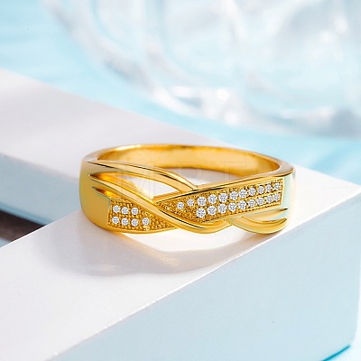 Brass Micro Pave Cubic Zirconia Finger Rings for Women FS-WG5E550-05-1