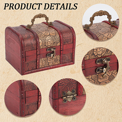 Retro Style Embossed Flower Wooden Jewelry Storage Cases with Handles CON-CL0001-25-1