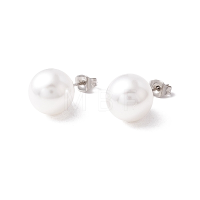 6 Pair Shell Pearl Round Ball Stud Earrings EJEW-A067-18B-P-1