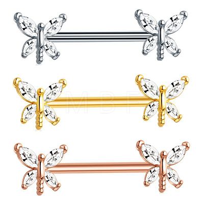 304 Stainless Steel Clear Cubic Zirconia Dragonfly Nipple Bar WG95A02-02-1