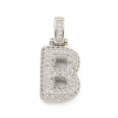 Brass Micro Pave Clear Cubic Zirconia Pendants KK-B099-01P-B-1