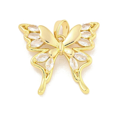 Butterfly Rack Plating Brass Clear Cubic Zirconia Pendants KK-M291-14G-1