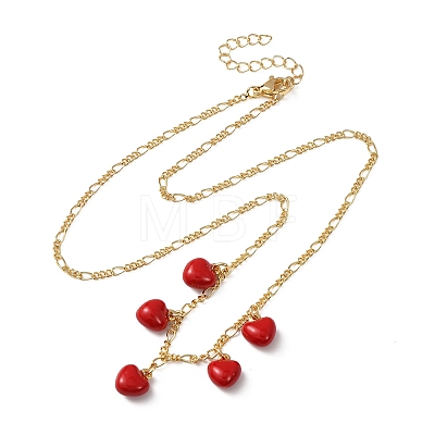 Valentine's Day Brass Enamel Red Heart Pendant Necklaces for Women NJEW-A071-13B-G-1