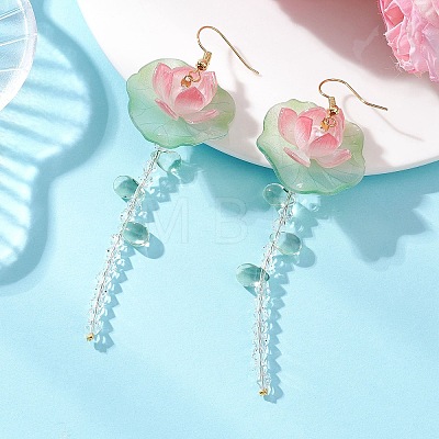 Lotus Flower Brass Dangle Earrings EJEW-TA00796-1
