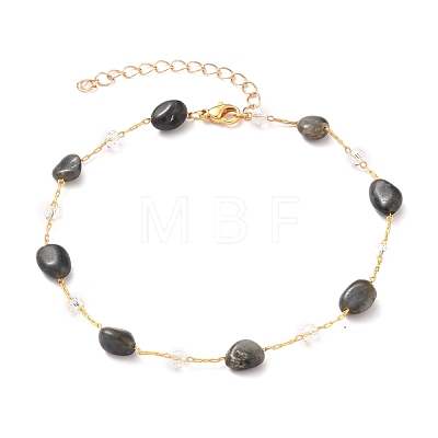 Nuggets Natural Gemstone Beaded Anklets AJEW-AN00345-1