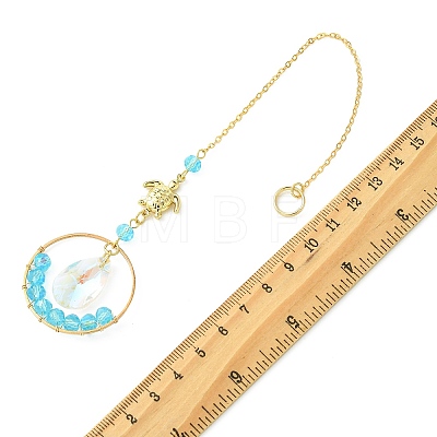 Ocean Theme Glass Round Beads & Teardrop Suncatcher with Brass Charm HJEW-JM04939-02-1