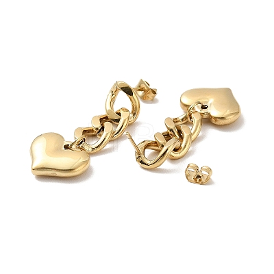 Ion Plating(IP) 304 Stainless Steel Curb Chains with Heart Dangle Stud Earrings X-EJEW-G289-09G-1