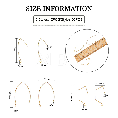 36Pcs 3 Style Brass Earring Hooks KK-FH0004-81-1