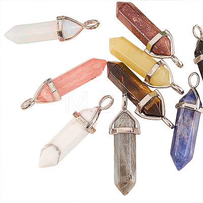 10Pcs 10 Style Natural & Synthetic Gemstone Pointed Pendants G-CJ0001-72-1