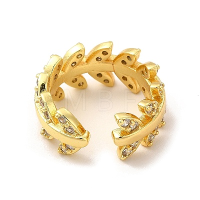 Clear Cubic Zirconia Leafy Branch Wrap Open Cuff Ring RJEW-G282-04G-1