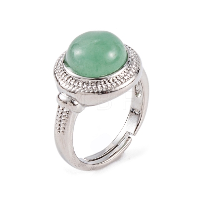 Natural Green Aventurine Round Adjustable Rings RJEW-K271-04P-10-1