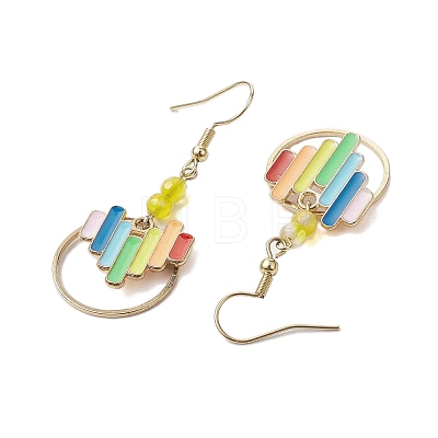 Heart Alloy Enamel & Brass Ring Dangle Earrings for Women EJEW-JE05922-1