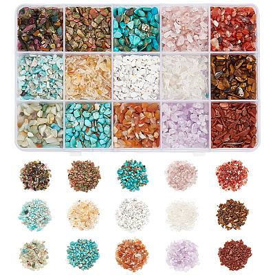 ARRICRAFT 3000Pcs 15 Styles Natural & Synthetic Gemstone Chip Beads G-AR0005-80-1