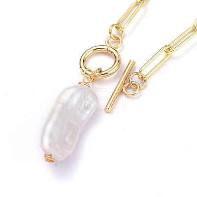 Natural Baroque Pearl Keshi Pearl Pendant Necklaces NJEW-JN02814-1