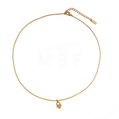 304 Stainless Steel Hollow Heart Hamsa Hand Pendant Cable Chain Necklaces for Women VC2540-1