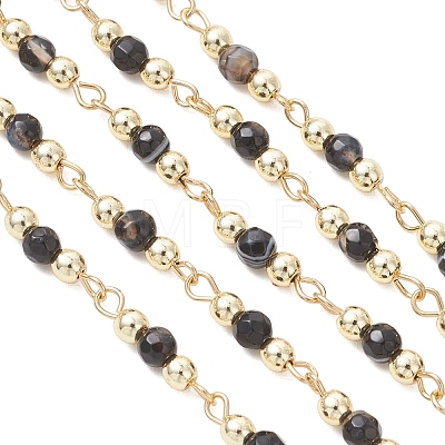 Natural Agate Beaded Round Link Chains AJEW-JB01533-02-1