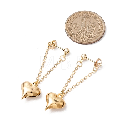 Heart with Chain Charm Brass Earrings EJEW-JE06115-1