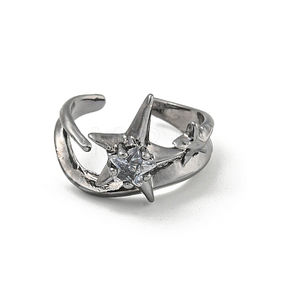 Star Zinc Alloy Open Cuff Ring RJEW-Z048-01B-03-1