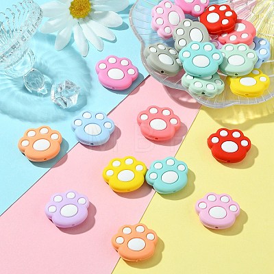22Pcs 11 Colors Cat Paw Print Food Grade Eco-Friendly Silicone Focal Beads SIL-CJ0001-34-1