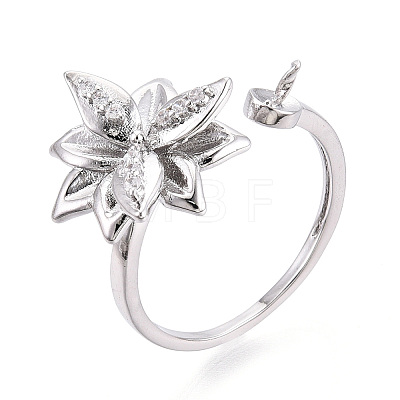 Flower Brass Micro Pave Clear Cubic Zirconia Cuff Ring Settings KK-T076-68P-1