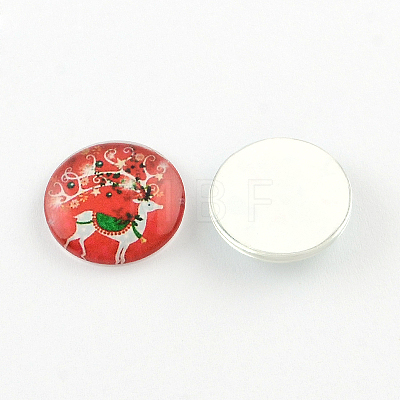 Half Round/Dome Christmas Reindeer/Stag Pattern Glass Flatback Cabochons for DIY Projects X-GGLA-Q037-12mm-39-1