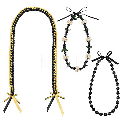 2Pcs Graduation Acrylic & Resin Heart & Natural Cowrie Shell Beaded Tie Knot Necklaces with 1Pc Polyester Braided Ribbon AJEW-OC0016-15-1