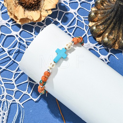 Adjustable Synthetic Turquoise & Ocean White Jade Braided Bead Bracelets BJEW-JB13733-1