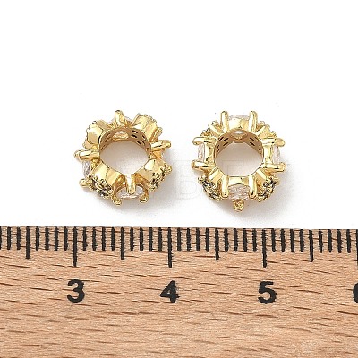 Teardrop & Flower Brass Clear Cubic Zirconia European Beads KK-D228-08G-1