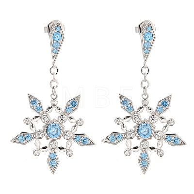 Rack Plating Brass Micro Pave Clear Cubic Zirconia Snowflake Dangle Stud Earrings EJEW-T021-03P-1