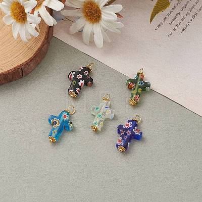 Handmade Millefiori Glass Pendants X-PALLOY-JF00577-1