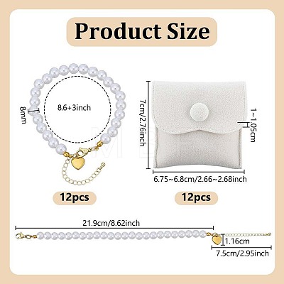 12Pcs Round ABS Plastic Imitation Pearl Bead Bracelets BJEW-OC00004-1