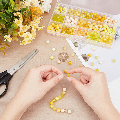 375Pcs 15 Color Spray Painted Crackle Glass Beads DIY-PH0003-88-WH-1
