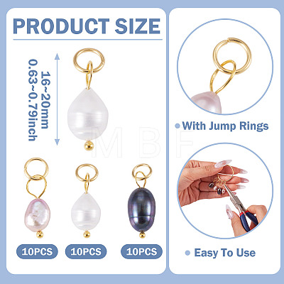 30Pcs 3 Styles Natural Freshwater Pearl Pendants PALLOY-TAC0306-1