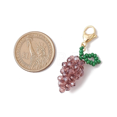 Glass Seed Beaded Grape Pendant Decoration HJEW-MZ00158-1