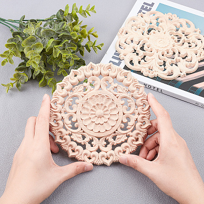Rubber Wood Carved Onlay Applique Craft WOOD-PH0009-10-1