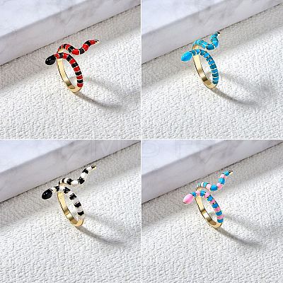 4Pcs 4 Colors Snake Golden Cuff Rings for Women RJEW-SZ0001-04A-1