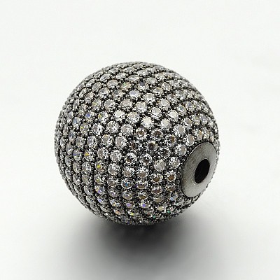 Brass Micro Pave Cubic Zirconia Round Beads ZIRC-M039-13B-RS-1