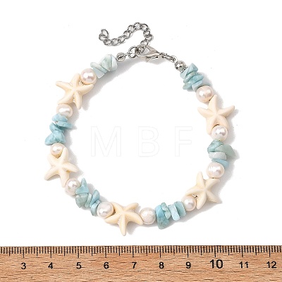 Synthetic Turquoise & Natural Larimar & Cultured Freshwater Pearl Beaded Bracelets for Women BJEW-JB13951-1