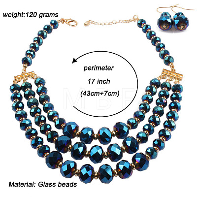 Glass Rondelle Beaded Multilayer Necklaces & Dangle Earrings Set for Women WG36B17-01-1