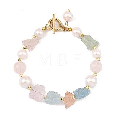 Raw Rough Natural Rose Quartz & Morganite Beaded Bracelets for Women BJEW-JB14295-1
