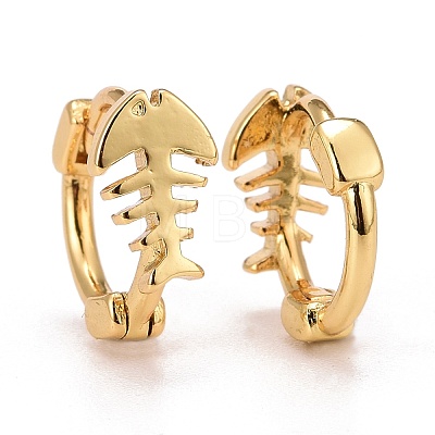 Fish Bone Brass Huggie Hoop Earrings EJEW-C012-09-1