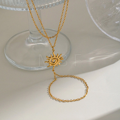 304 Stainless Steel Spiral Sun Double Layer Hand Chain Finger Ring Bracelets for Women BN7044-1
