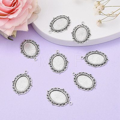 Tibetan Style Antique Silver Alloy Flat Oval Pendant Cabochon Settings LS-TIBEP-M022-19AS-1
