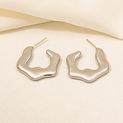 Irregular C Shape Stainless Steel Stud Earrings for Women NX3649-7-1