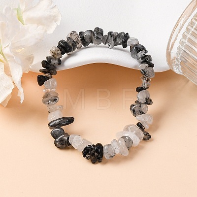Natural Tourmalinated Quartz/Black Rutilated Quartz Stretch Bracelets BJEW-JB03681-01-1