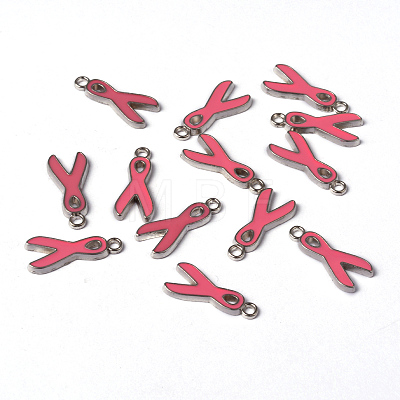 October Breast Cancer Pink Awareness Ribbon Alloy Enamel Pendants LS-EA546Y-2-1