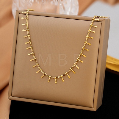 304 Stainless Steel Bar Tassel Curb Chain Necklaces for Women NJEW-G179-04G-1
