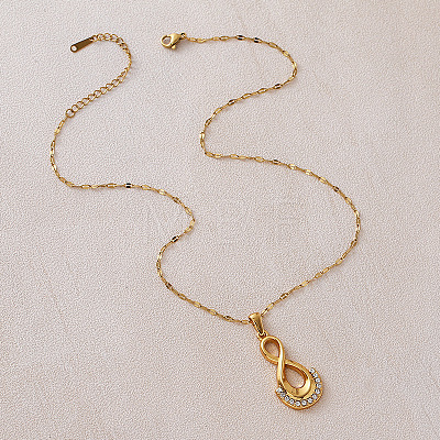 Vintage 304 Stainless Steel Crystal Rhinestone Infinity Pendant Necklaces for Women UB6493-1