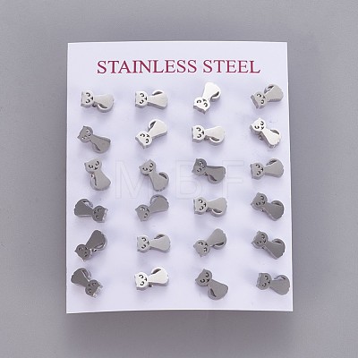 304 Stainless Steel Kitten Stud Earrings X-EJEW-F227-11P-1