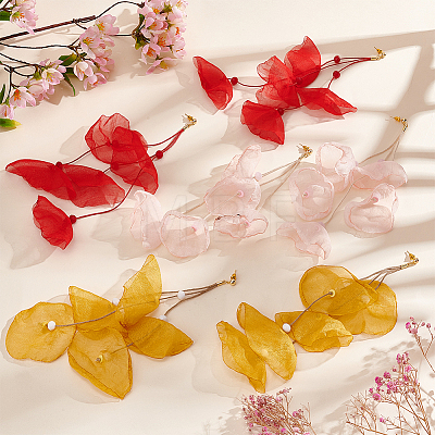 3 Pairs 3 Colors Cloth Flower Cluster Dangle Stud Earrings EJEW-AN0002-04-1